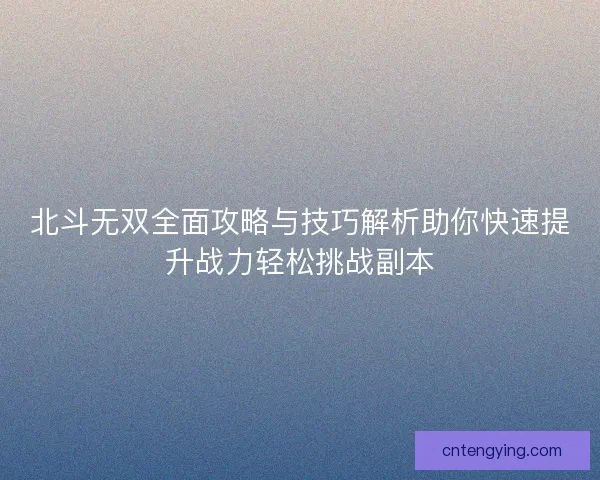 北斗无双全面攻略与技巧解析助你快速提升战力轻松挑战副本