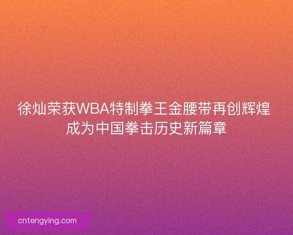 徐灿荣获WBA特制拳王金腰带再创辉煌 成为中国拳击历史新篇章